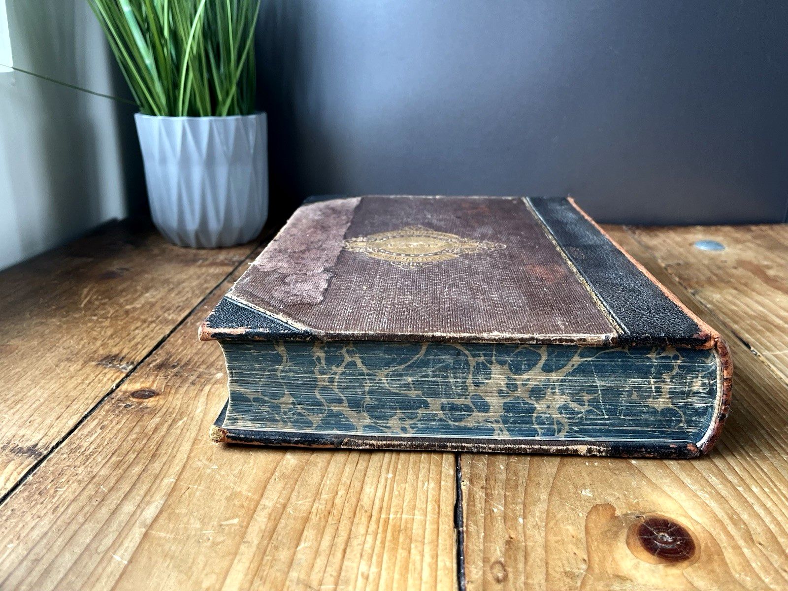 Antique Victorian Decorative Book 1881 Gilt Leather Globe Encyclopaedia Vol VI 6 photo vinterior