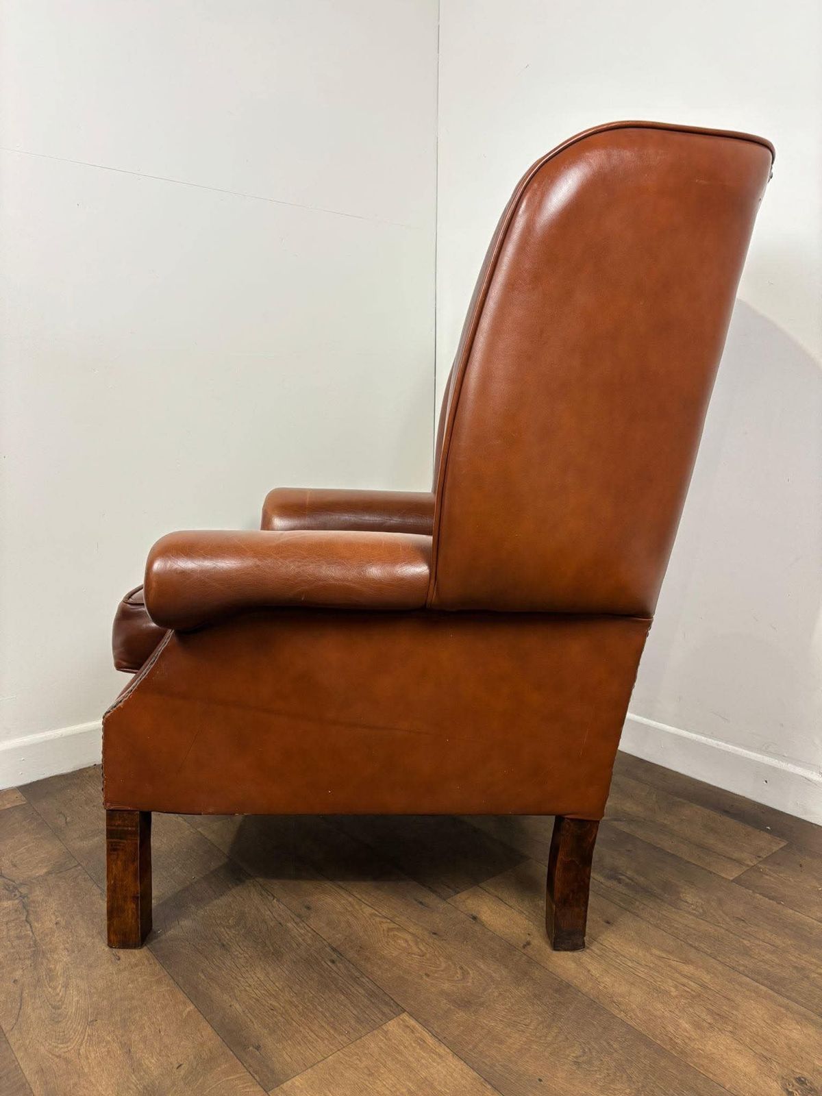 photo for sale Tan Leather Chesterfield Style Wingback Armchair