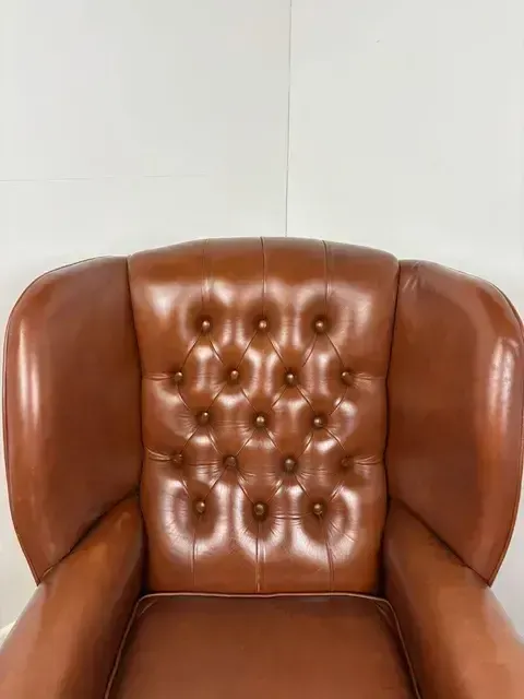 Furniture Tan Leather Chesterfield Style Wingback Armchair photo