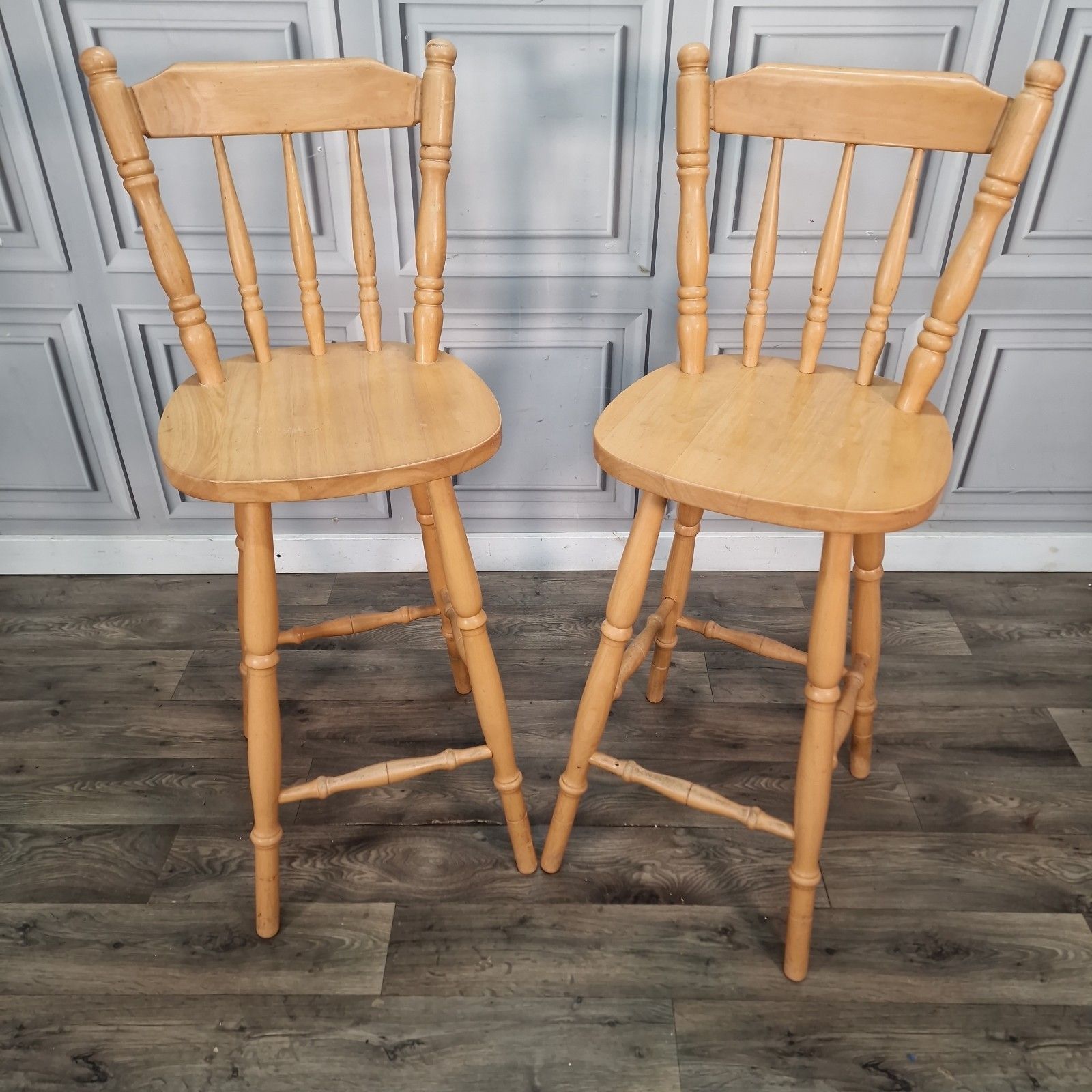 Vintage Breakfast Bar Stools Solid Wood Kitchen Tall Chairs Seats Early Settler photo furniture