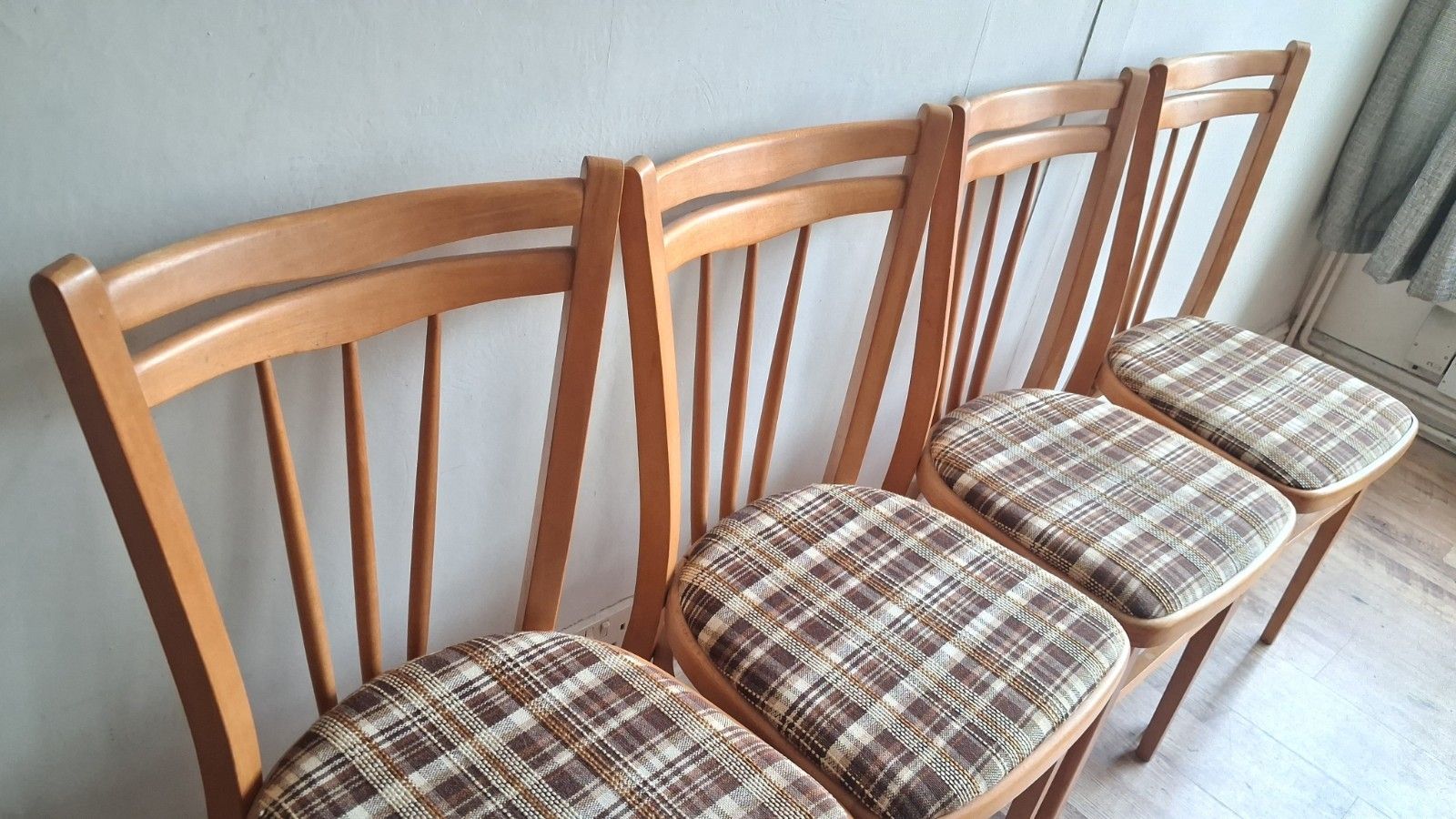 photo buy Iconic English Made Mid Century Teak Upholstered Kitchen /Dining Chairs