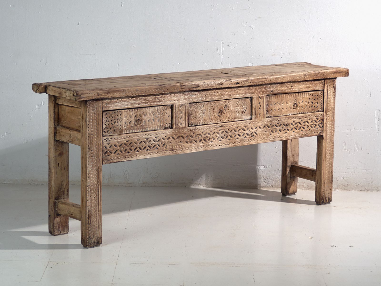 Antique Carved Console Table In Elm Wood – China, Circa 1930