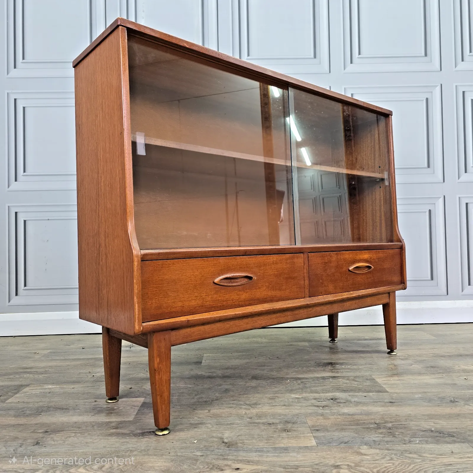Vintage Jentique Display Cabinet Teak Glass Mid Century Bookcase Sideboard Shelf