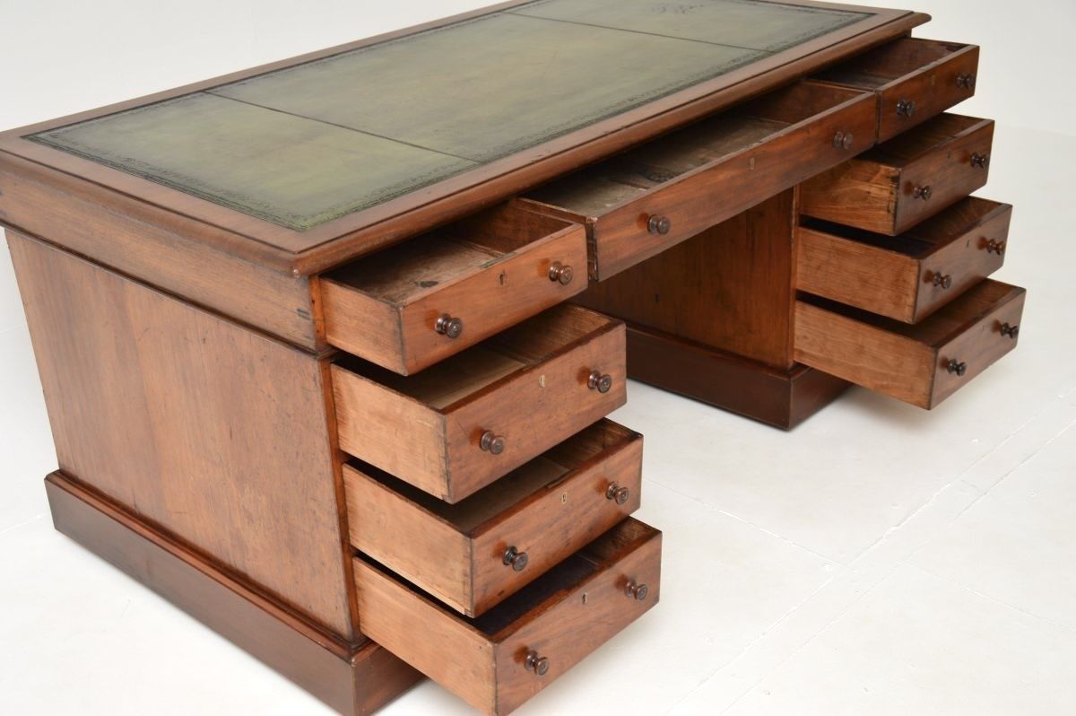 Antique Victorian Walnut Leather Top Pedestal Desk photo vintage