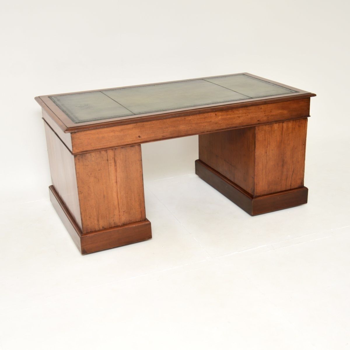 photo for sale Antique Victorian Walnut Leather Top Pedestal Desk