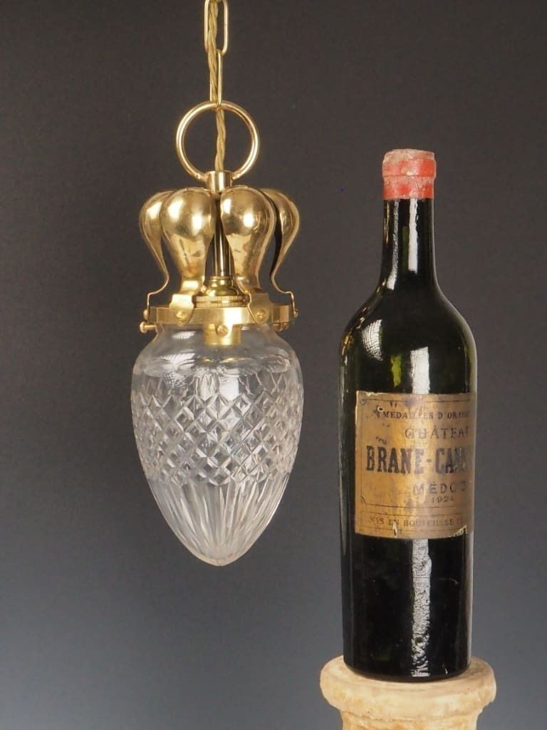 Antique Pendant Light With Cut Glass Shade And Plume Gallery photo for sale