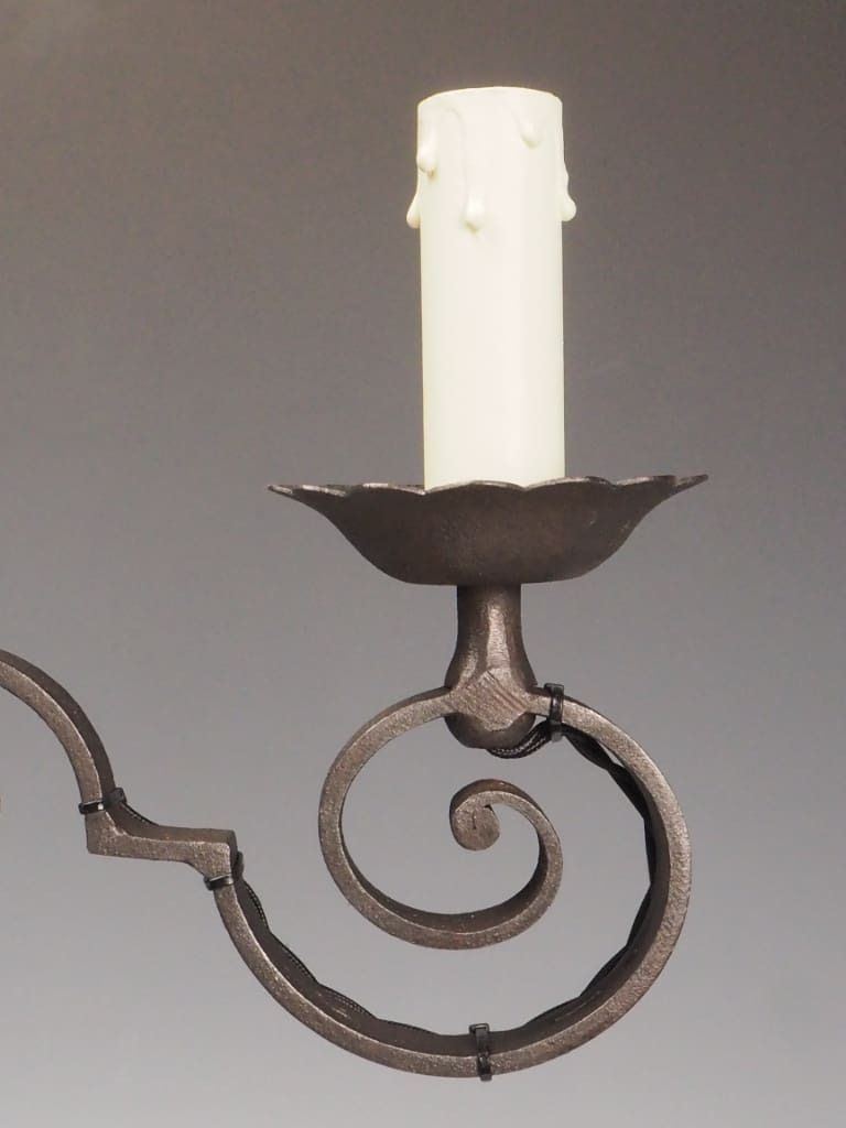 950.0 Pair Of Antique French Wrought Iron Mantel Or Sideboard Lamps – Triple Light Design photo