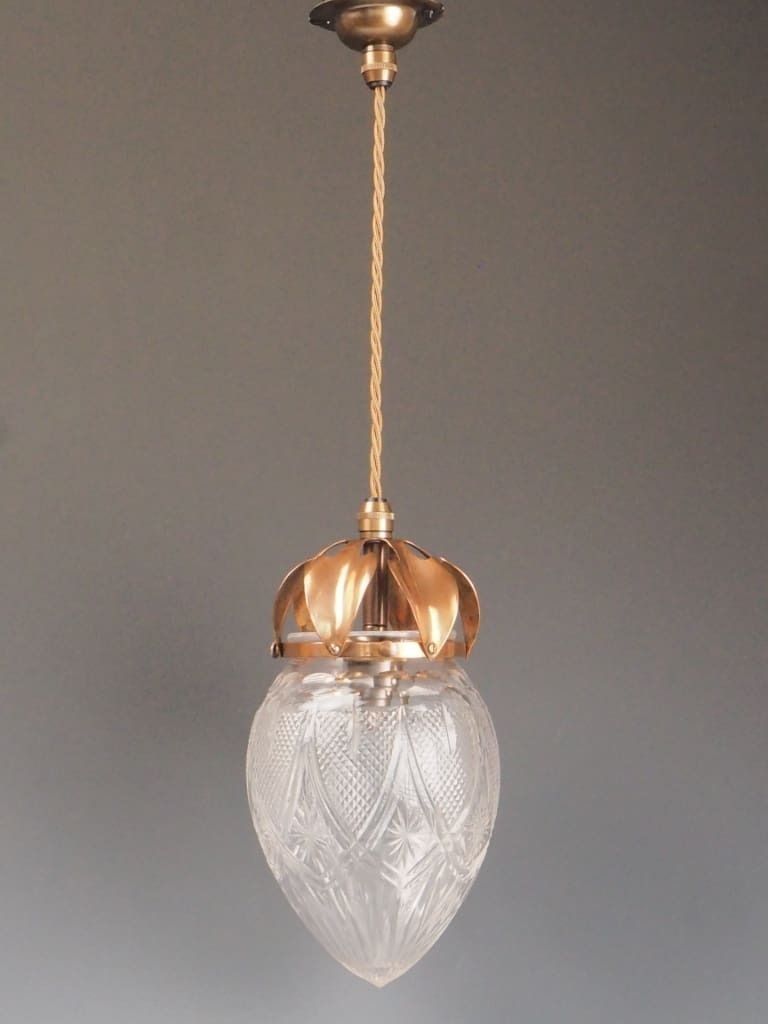 Antique Pendant Light With Cut Glass Crystal Globe & Copper Leaf Gallery photo Lighting