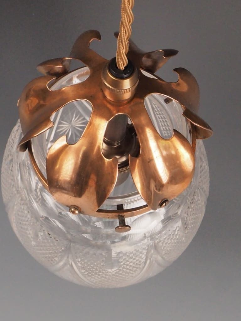 Lighting Antique Pendant Light With Cut Glass Crystal Globe & Copper Leaf Gallery photo