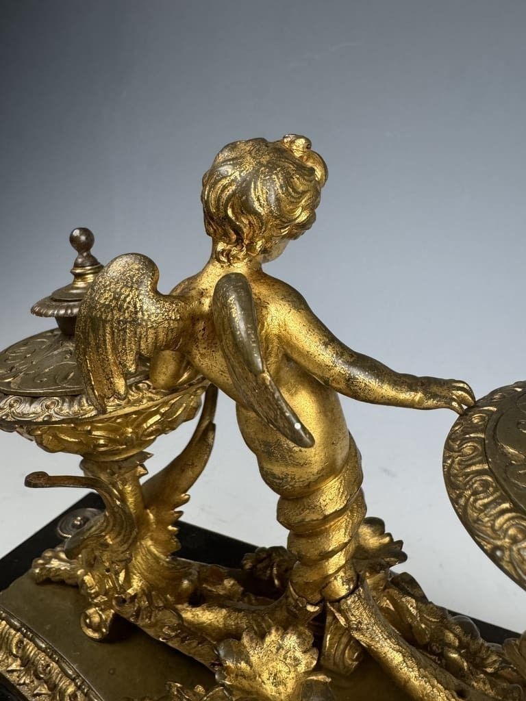 Antique Gilt Bronze & Ebony Inkstand – 19th Century Desk Accessory photo vinterior