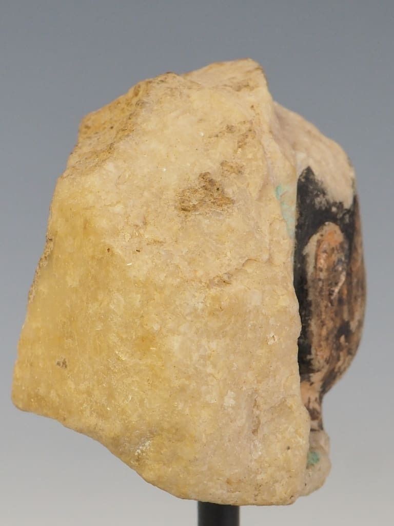 Art Antique Fragment Of A Polychrome Painted Chinese Buddha Head photo