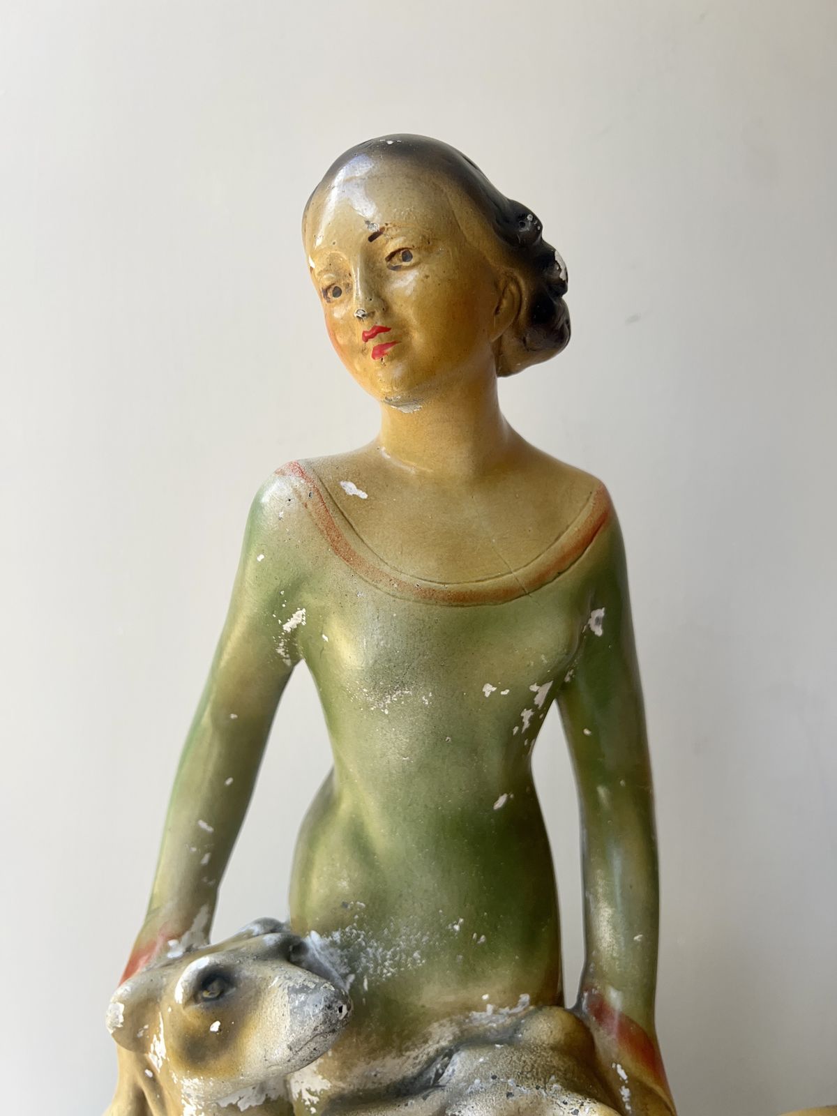 Very Large Art Deco Lady With Greyhounds Sculpture photo buy
