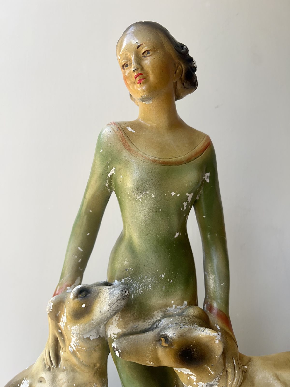 photo furniture Very Large Art Deco Lady With Greyhounds Sculpture