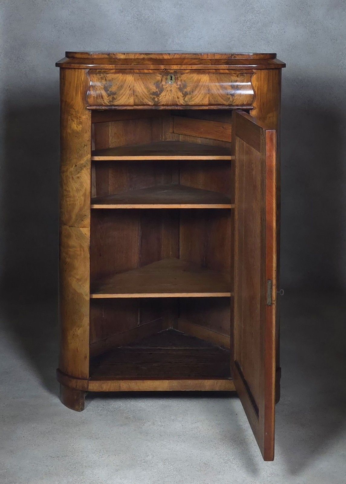 Antique Biedermeier Burr Walnut Corner Cabinet French Encoignure Cupboard C.1830 photo for sale