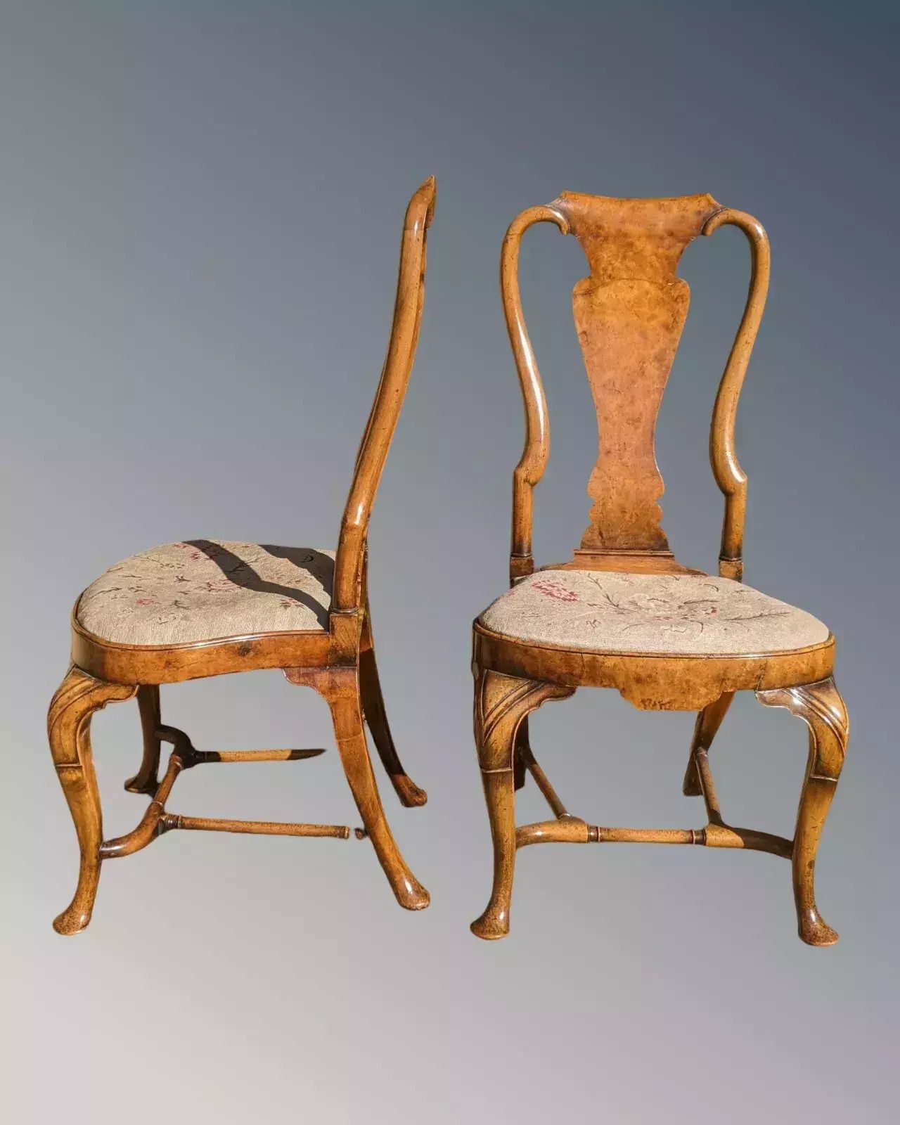 Fine Pair Of Queen Anne Walnut Chairs By Charles Tozer photo vintage