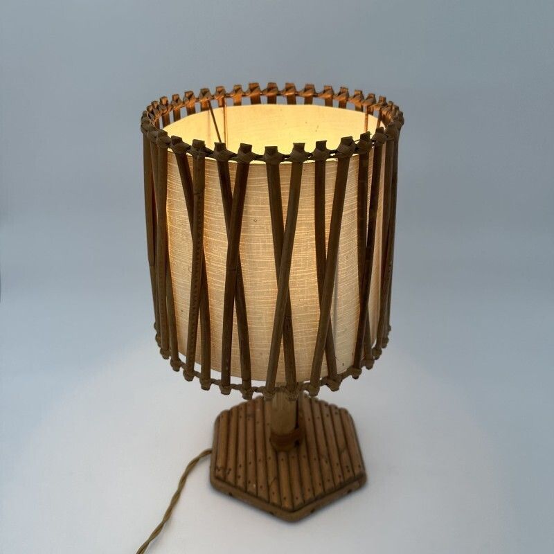 Rattan Table Lamp With Cross Shaped Shade, Attributed To Louis Sognot, 1950s. photo Lighting