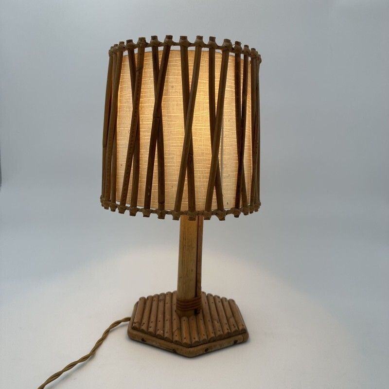 photo furniture Rattan Table Lamp With Cross Shaped Shade, Attributed To Louis Sognot, 1950s.