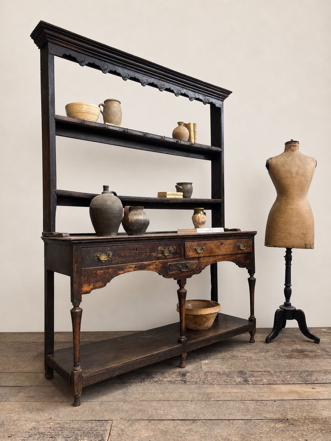Georgian Antique Oak Potboard Dresser photo Furniture