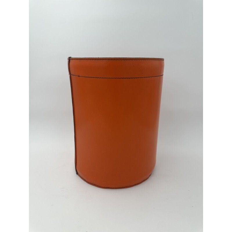 Orange Leather Wastepaper Basket In The Style Of Hermès, 1970s 1980s photo furniture