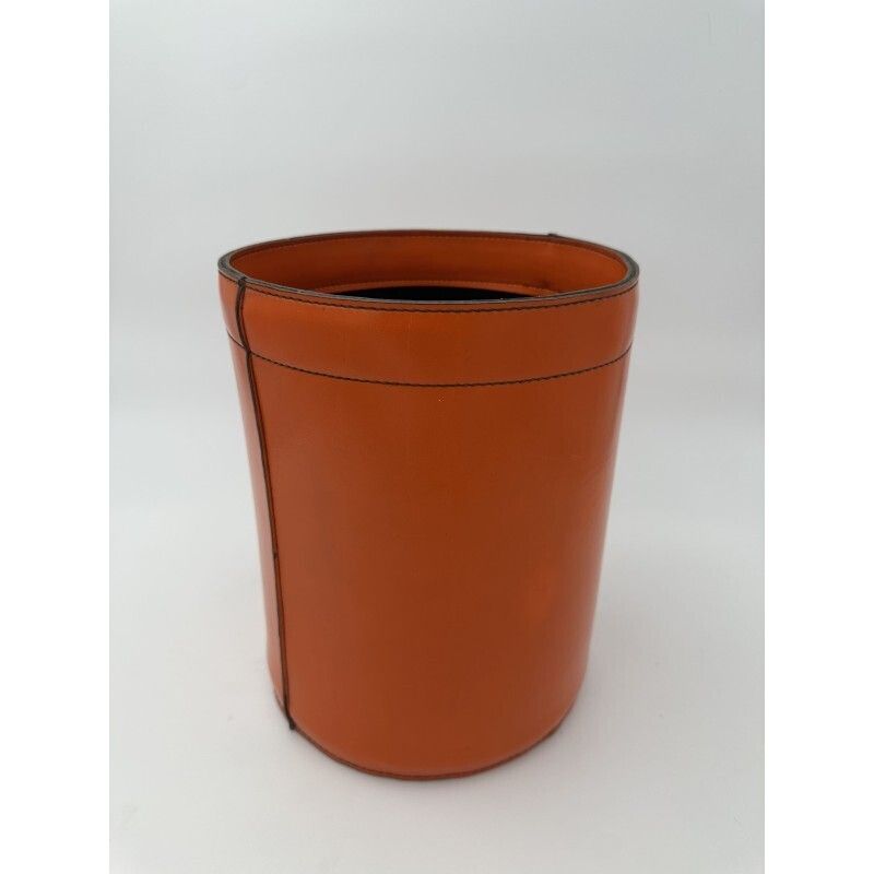 Orange Leather Wastepaper Basket In The Style Of Hermès, 1970s 1980s photo for sale