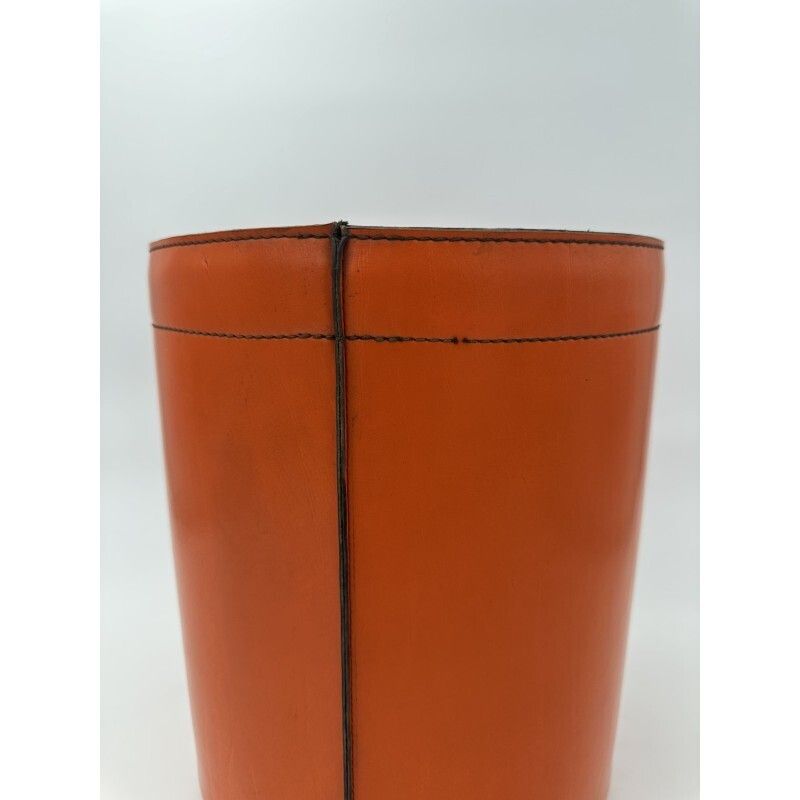 Orange Leather Wastepaper Basket In The Style Of Hermès, 1970s 1980s photo buy