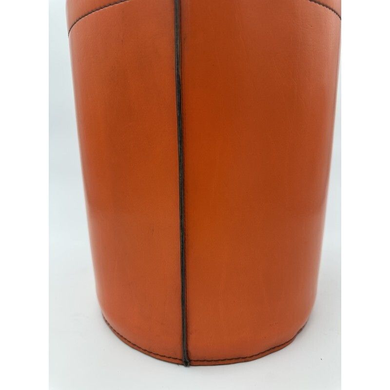 Orange Leather Wastepaper Basket In The Style Of Hermès, 1970s 1980s photo vintage