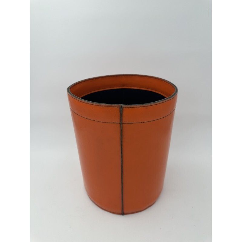 Home Decor Orange Leather Wastepaper Basket In The Style Of Hermès, 1970s 1980s photo