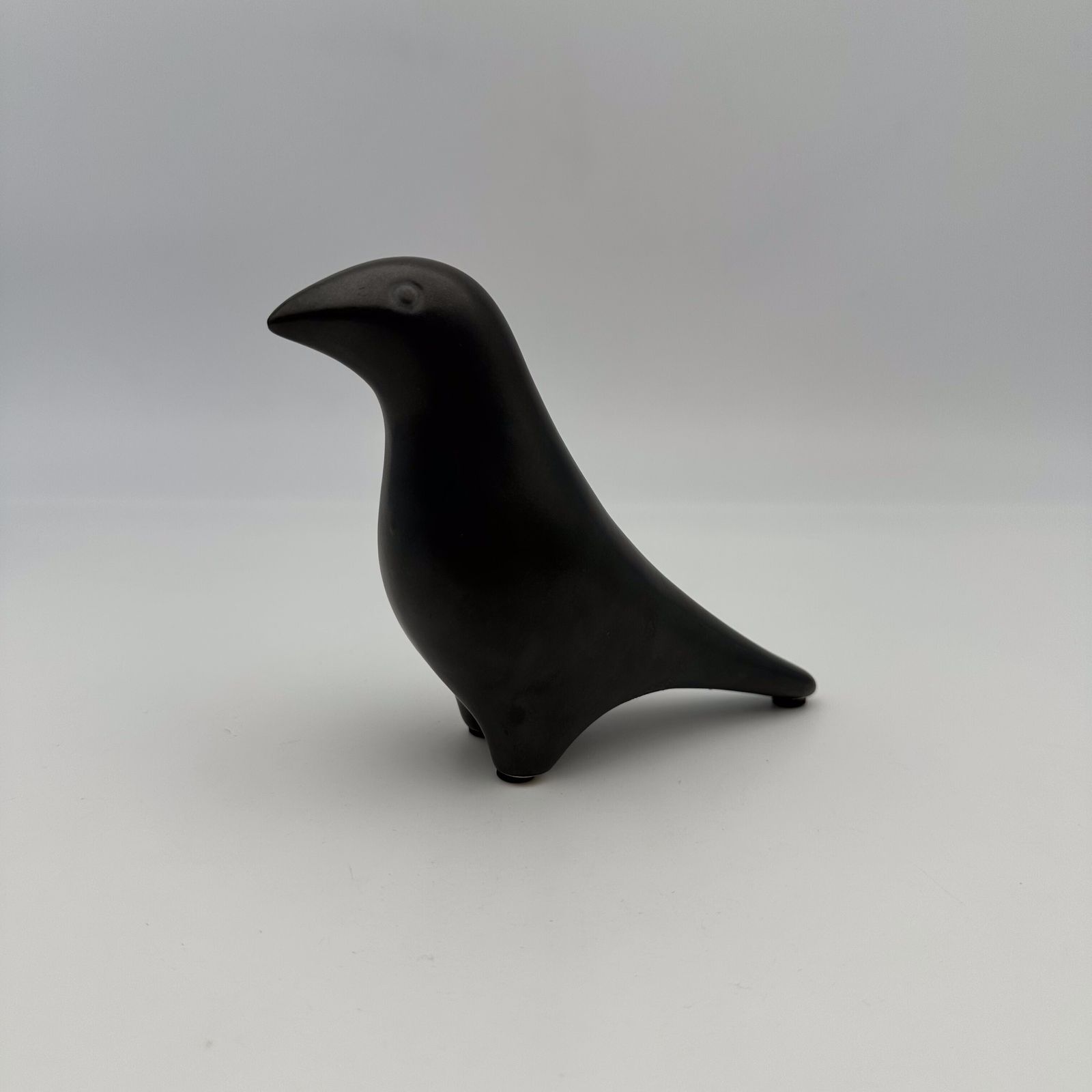 Minimalist "Bird" Sculpture In Black Ceramic, Georges Jouve Style, 1950s 1960s.