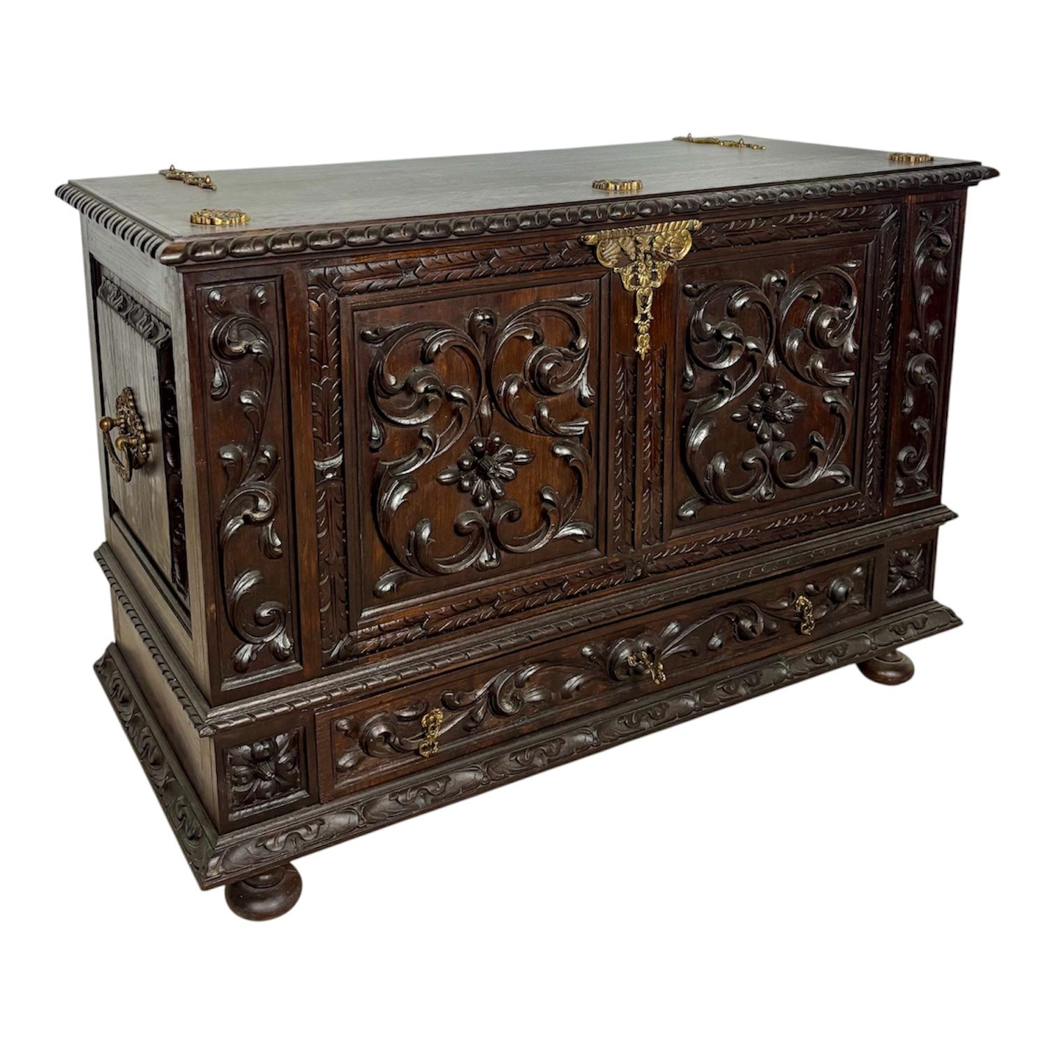 Spanish Carved Blanket Chest, Renaissance Revival Style
