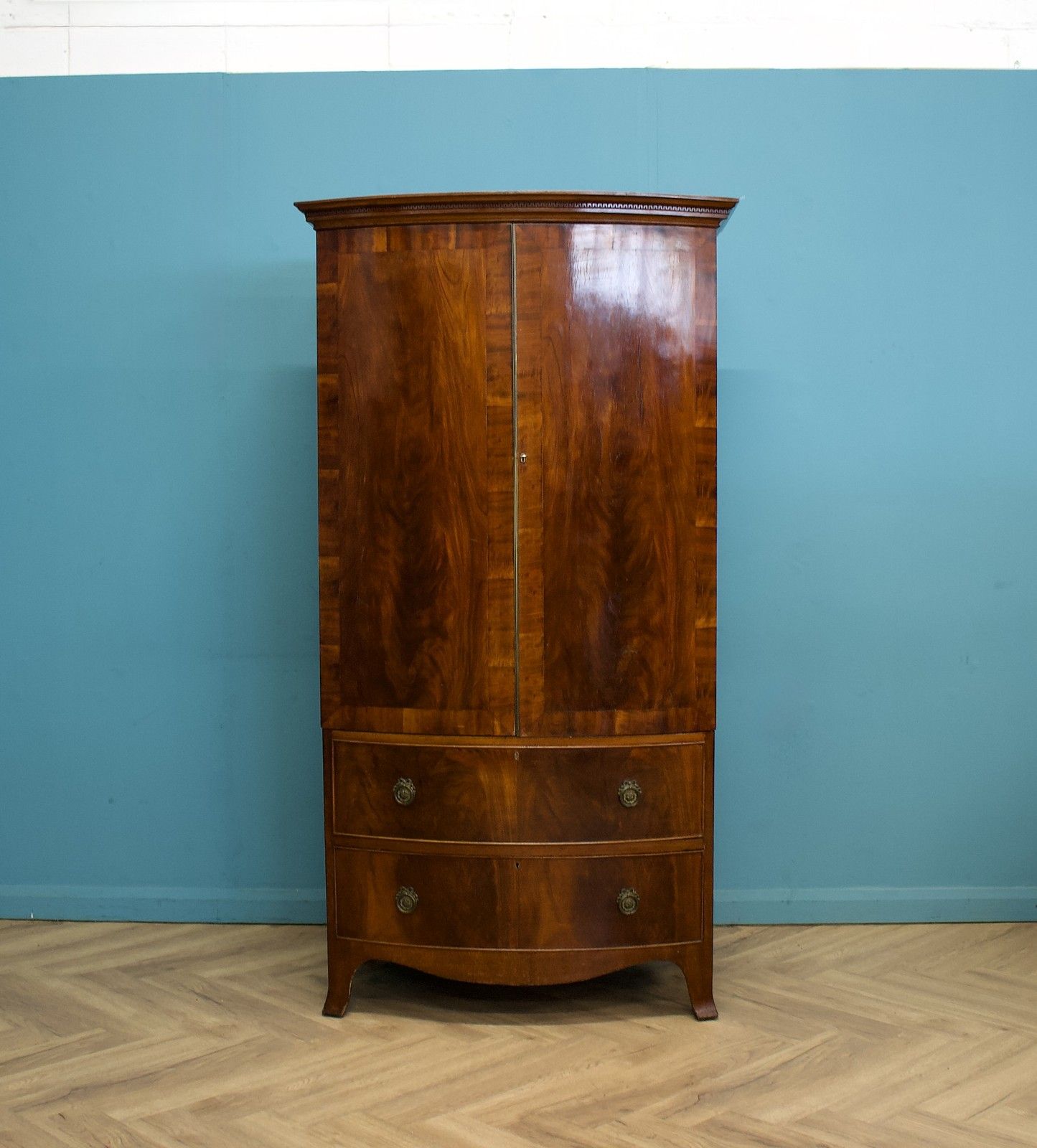 Antique 19th Century Bow Fronted Mahogany Wardrobe, 1900s #1785