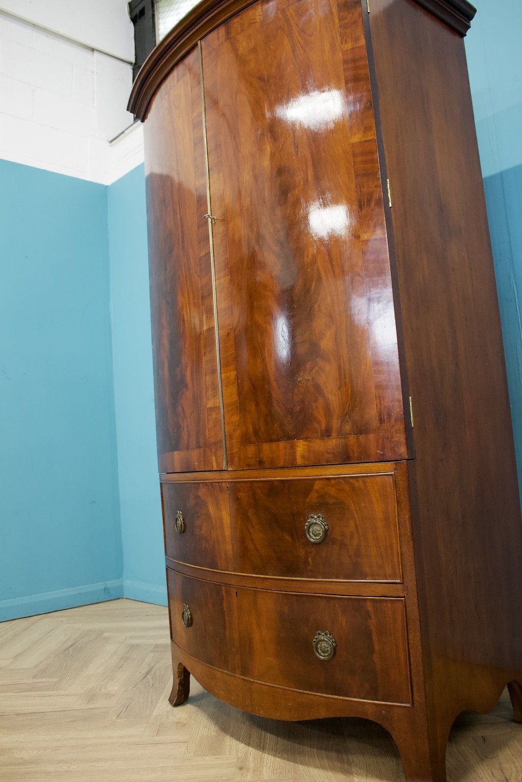 Antique 19th Century Bow Fronted Mahogany Wardrobe, 1900s #1785 photo vinterior