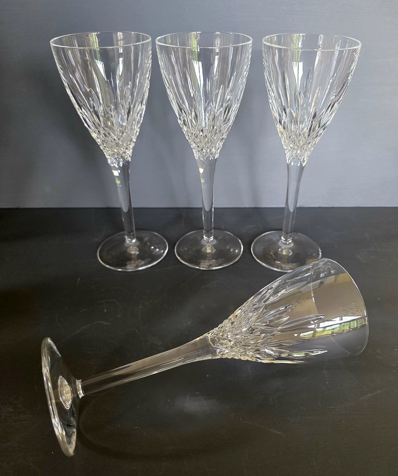 4 Vintage Stuart Crystal Madison Cut Wine Glasses photo furniture