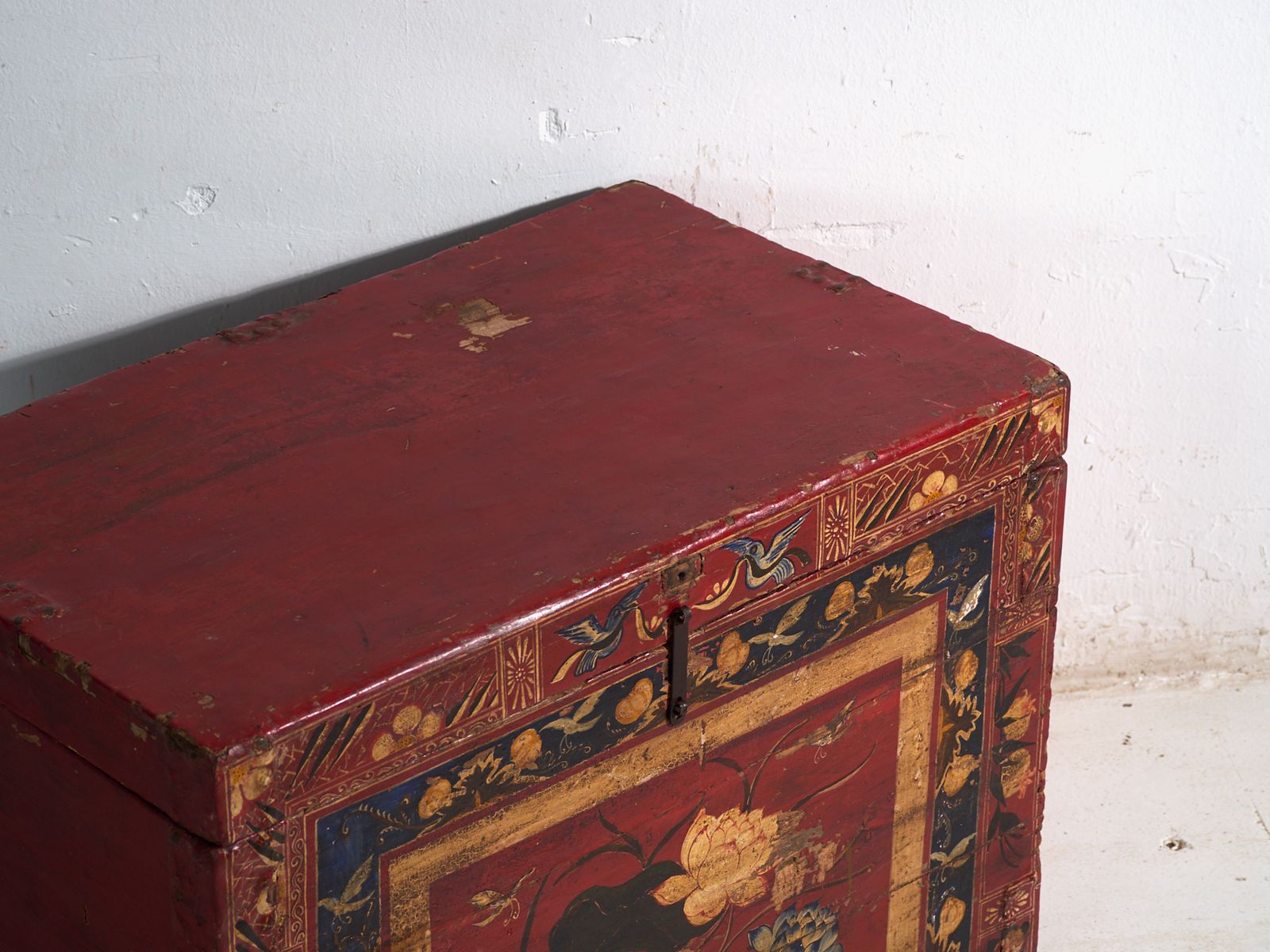 Antique Vermilion Red Painted Trunk In Pine Wood – China, Circa 1900 photo furniture