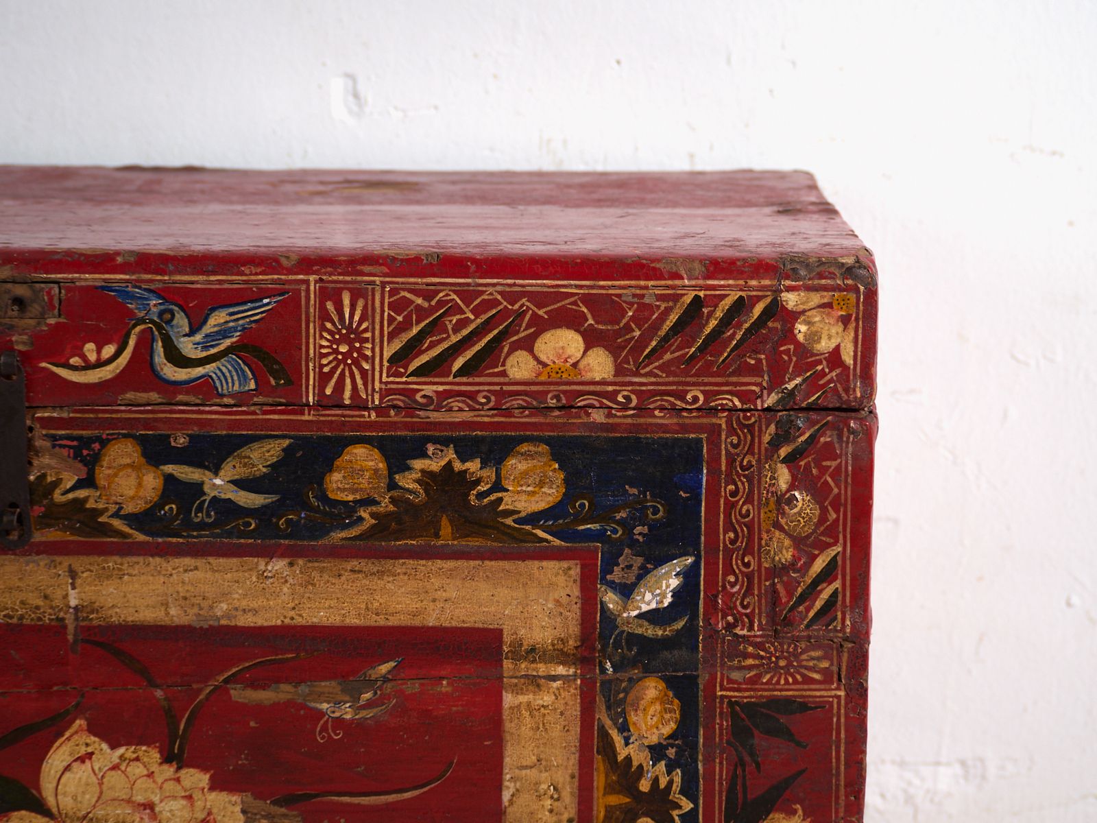 Antique Vermilion Red Painted Trunk In Pine Wood – China, Circa 1900 photo Furniture