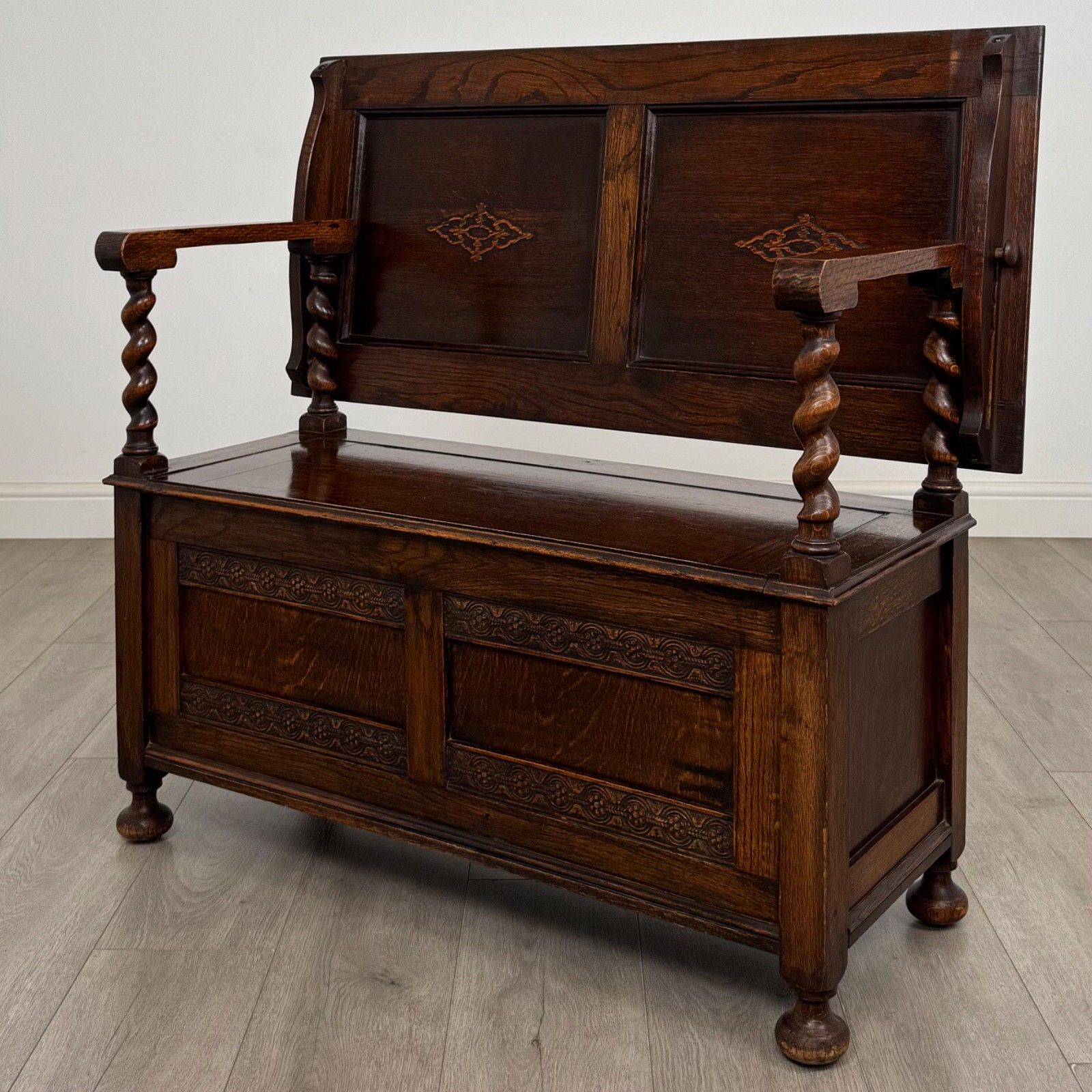 Antique 20th Century Edwardian Monks Bench In Oak ( Af 5852 ) photo for sale
