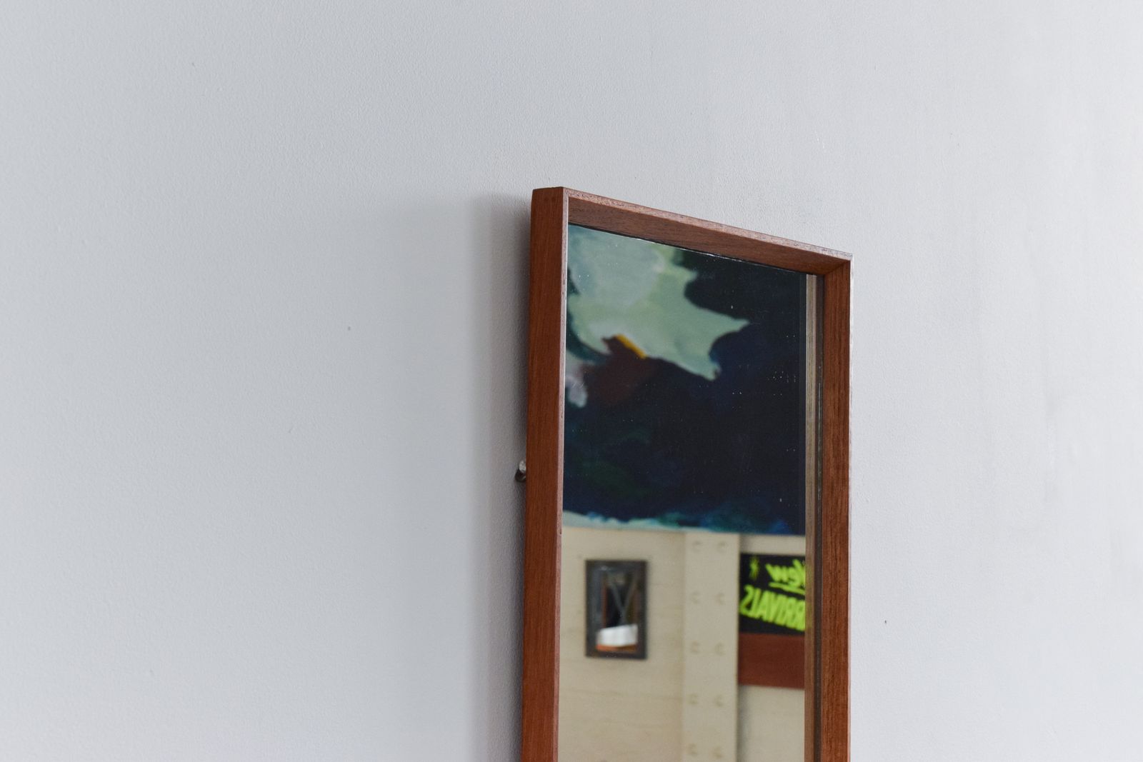 Vintage Long Thin Teak Framed Wall Mirror photo Home Decor