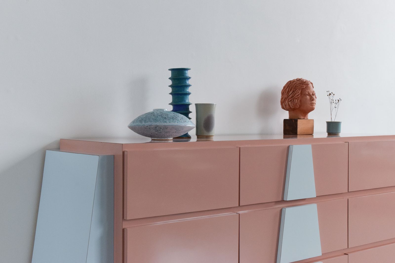Vintage 1980s Pink And Blue Laminate Chest Of Drawers