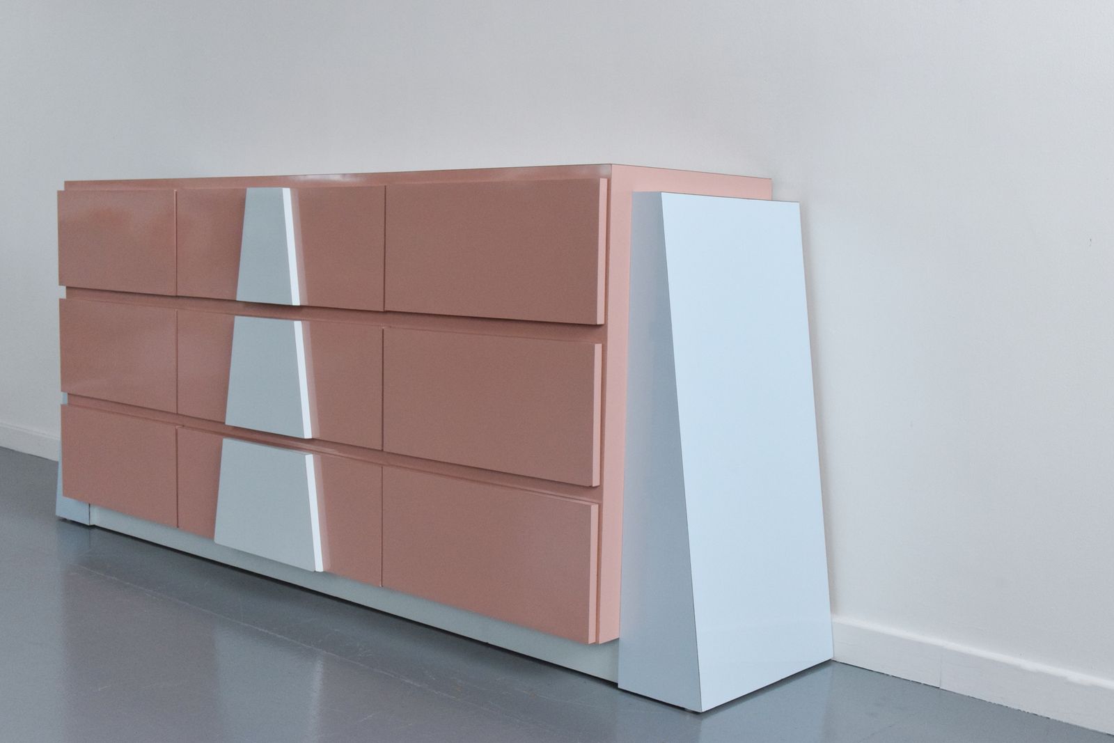 1725.0 Vintage 1980s Pink And Blue Laminate Chest Of Drawers photo