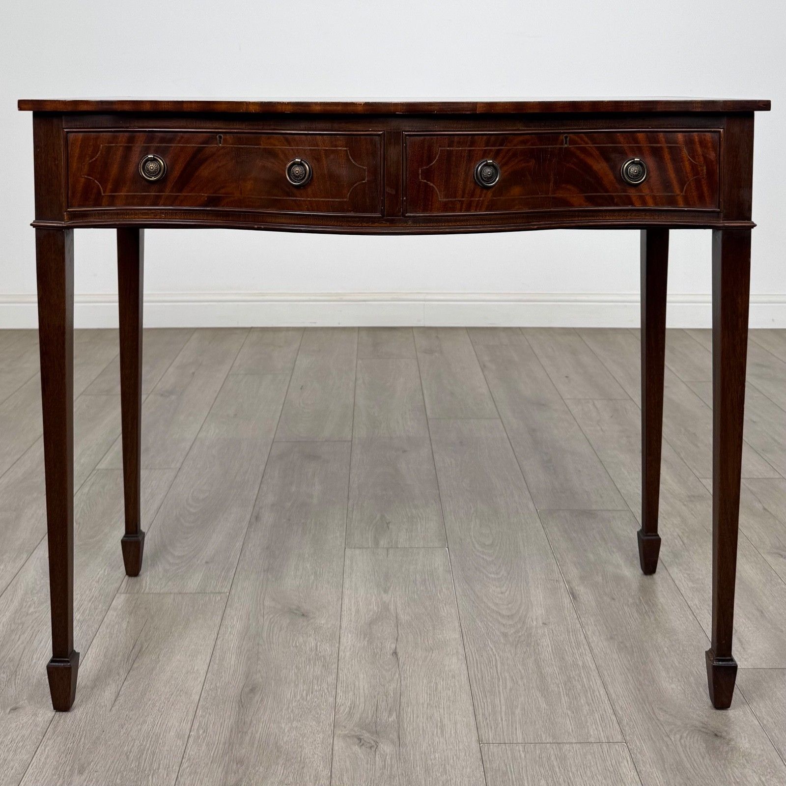 Antique 20th Century Serpentine Writing Table In Mahogany ( Af 5861 )
