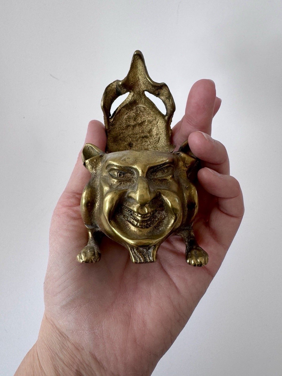 Antique Inkwell 1880 1900 Brass Grotesque Devil Imp Ink Dip Stand Gothic photo furniture