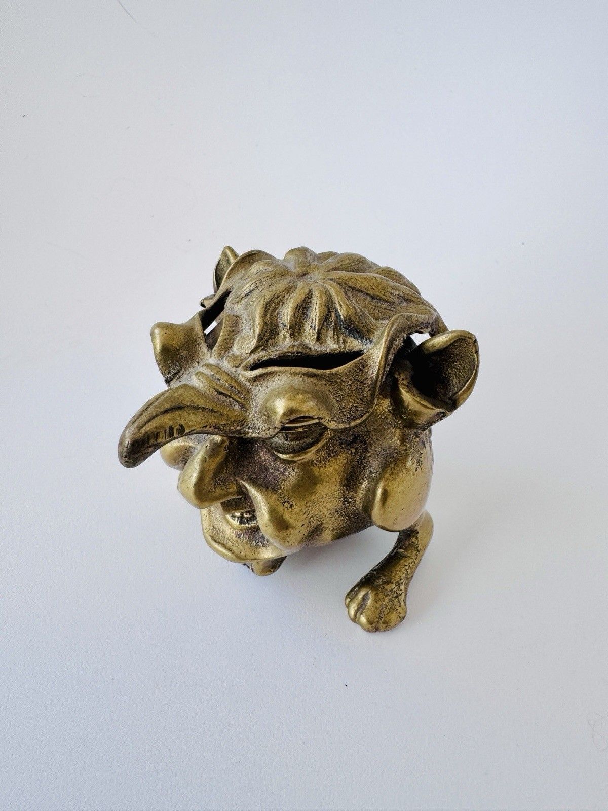 Antique Inkwell 1880 1900 Brass Grotesque Devil Imp Ink Dip Stand Gothic photo buy