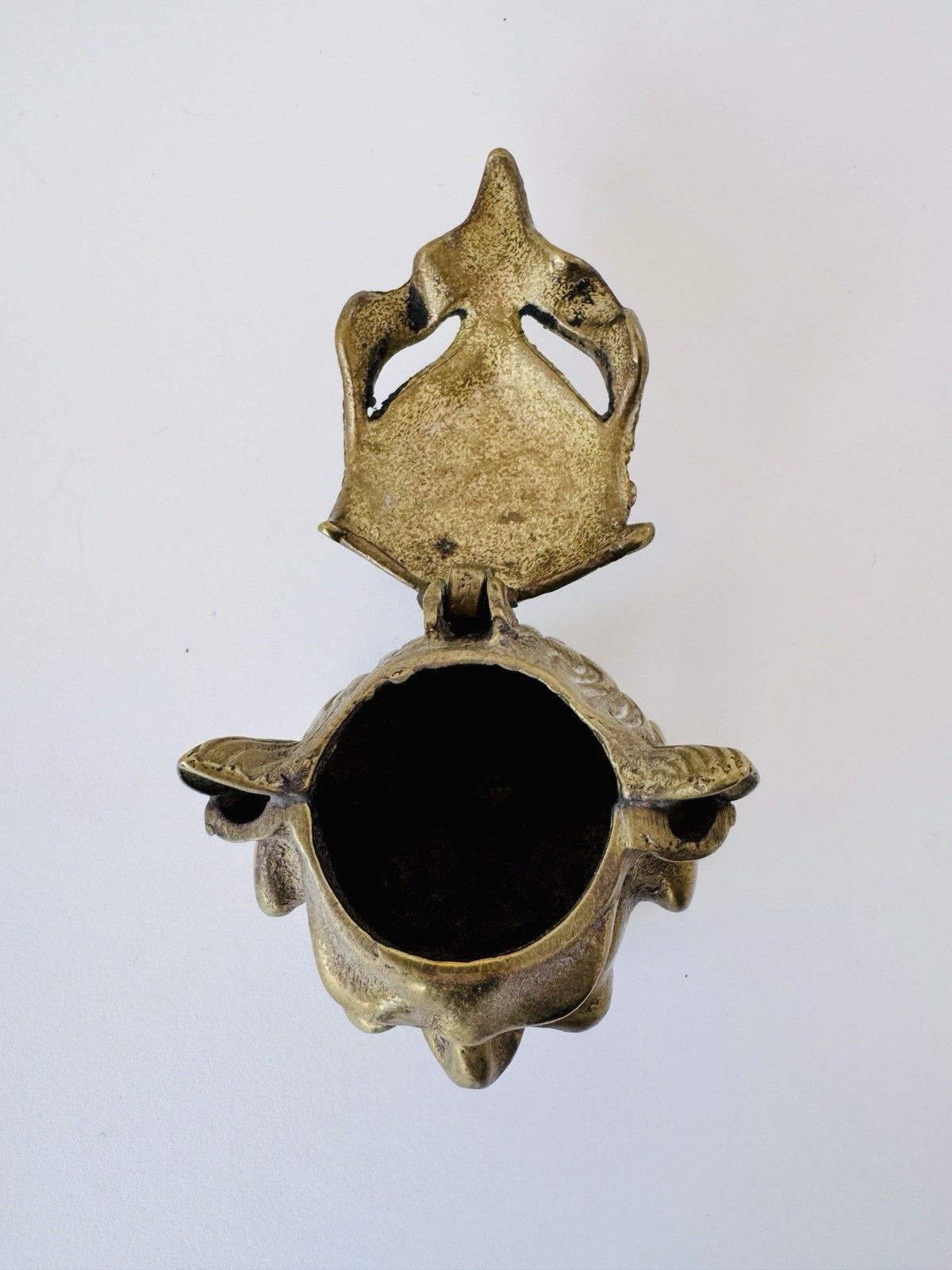 photo for sale Antique Inkwell 1880 1900 Brass Grotesque Devil Imp Ink Dip Stand Gothic