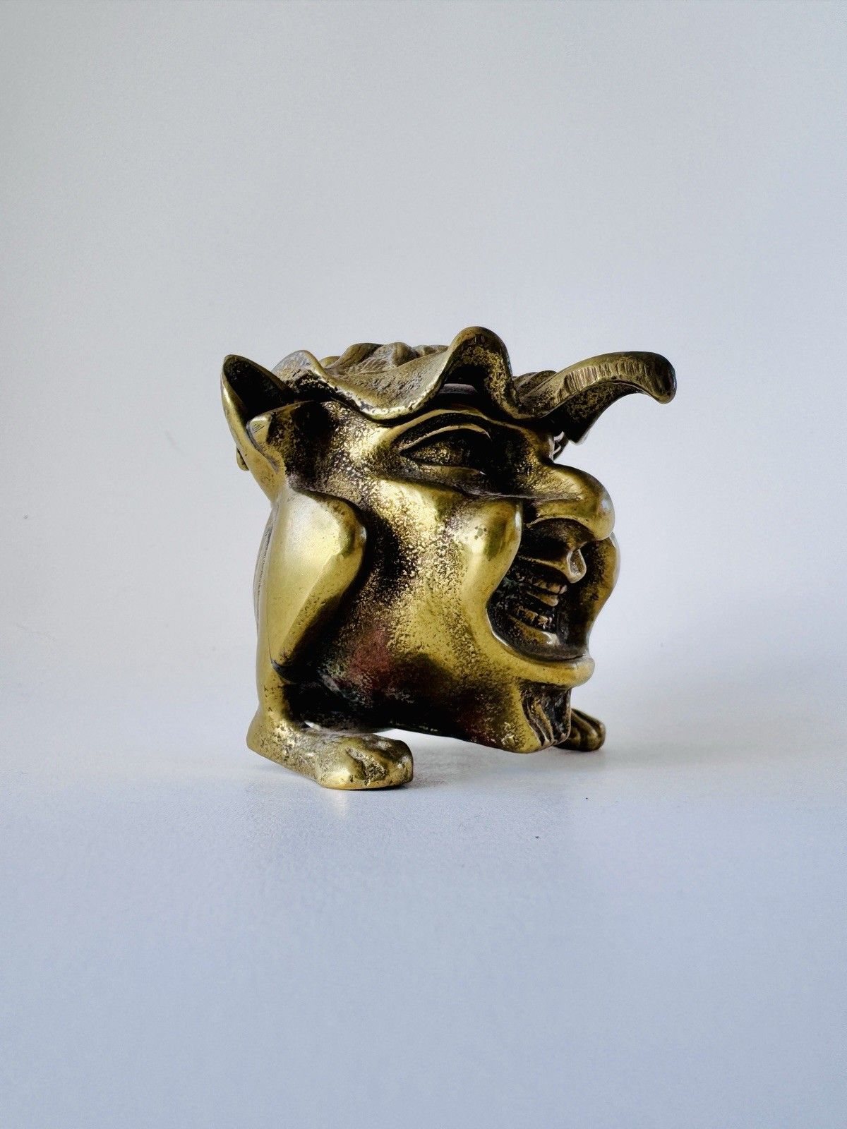 photo vintage Antique Inkwell 1880 1900 Brass Grotesque Devil Imp Ink Dip Stand Gothic