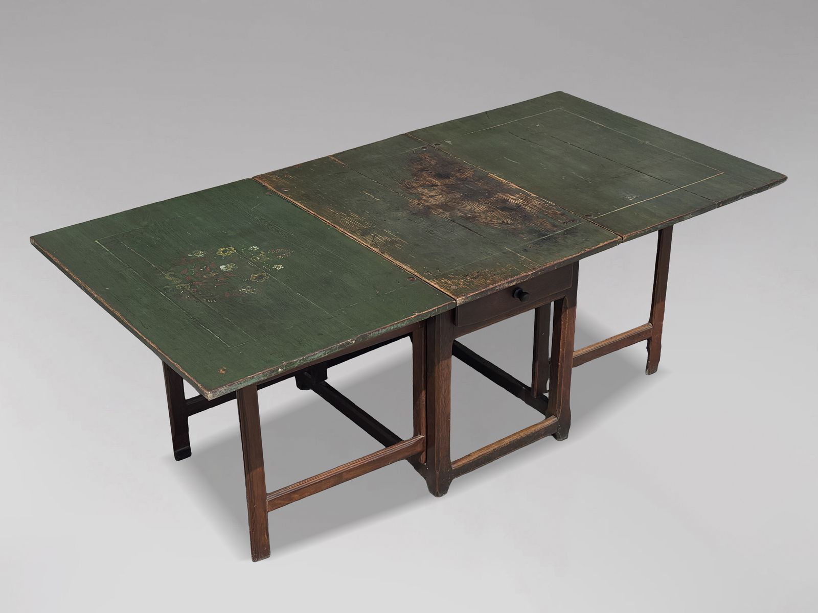 Early 19th Century Swedish Green Painted Top Drop Leaf Dining Table