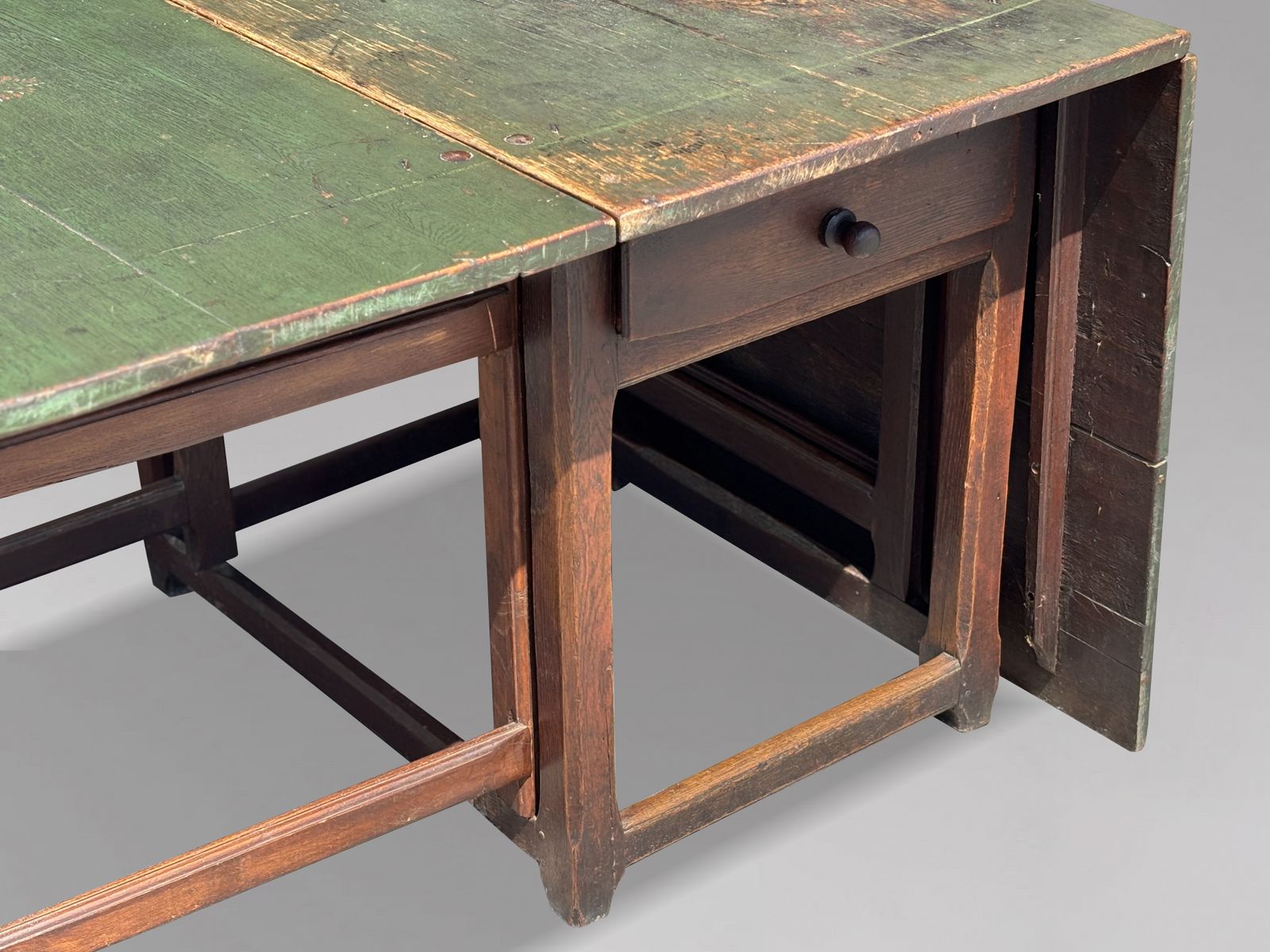 photo for sale Early 19th Century Swedish Green Painted Top Drop Leaf Dining Table