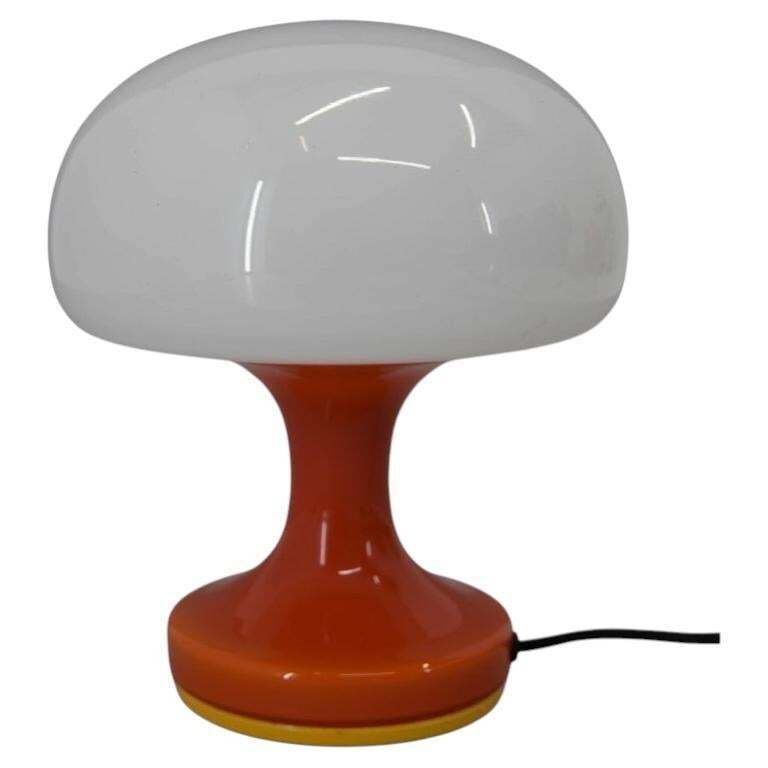 Space Age Orange And White Glass Mushroom Table Lamp By Valašské Meziříčí, 1970s