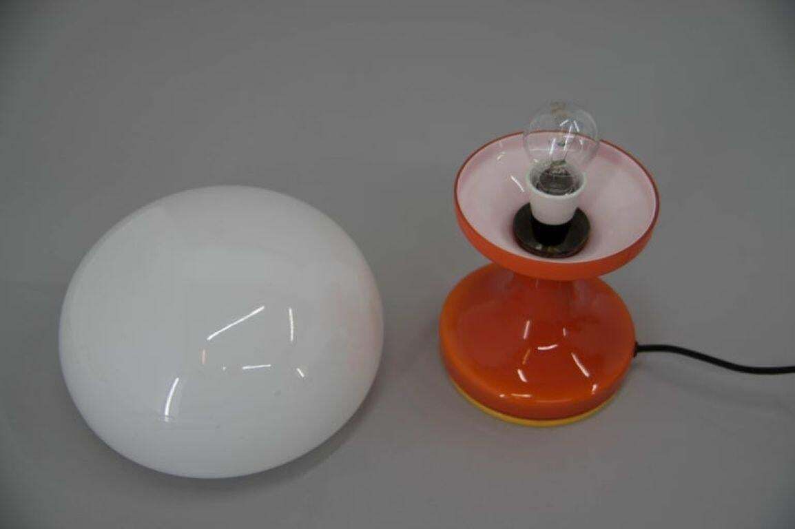 Space Age Orange And White Glass Mushroom Table Lamp By Valašské Meziříčí, 1970s photo for sale