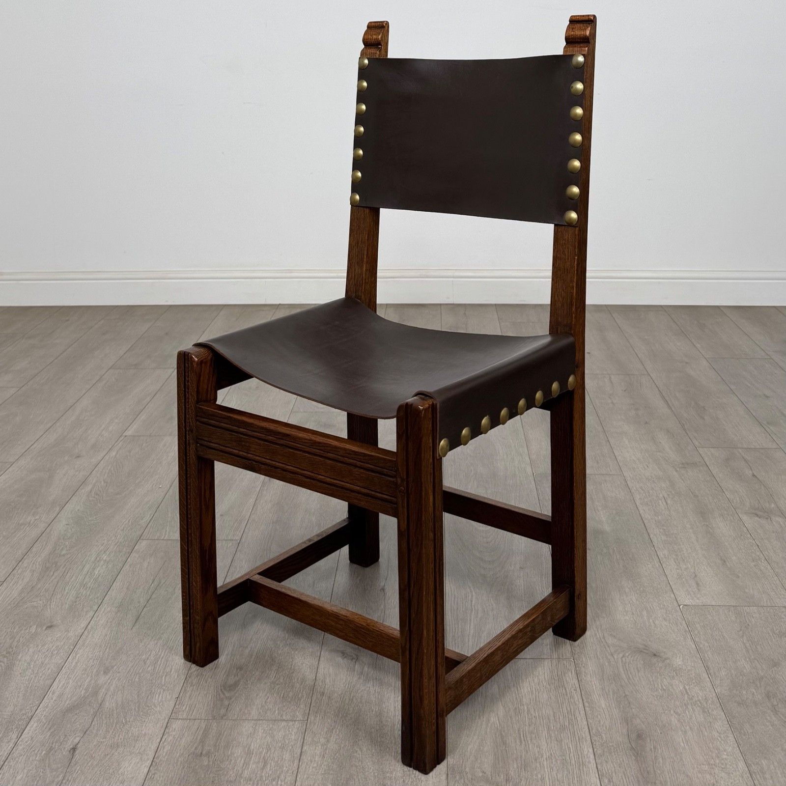 Antique 20th Century Set Of 6 Leather Dining Chairs In Oak ( Af 5859 ) photo furniture