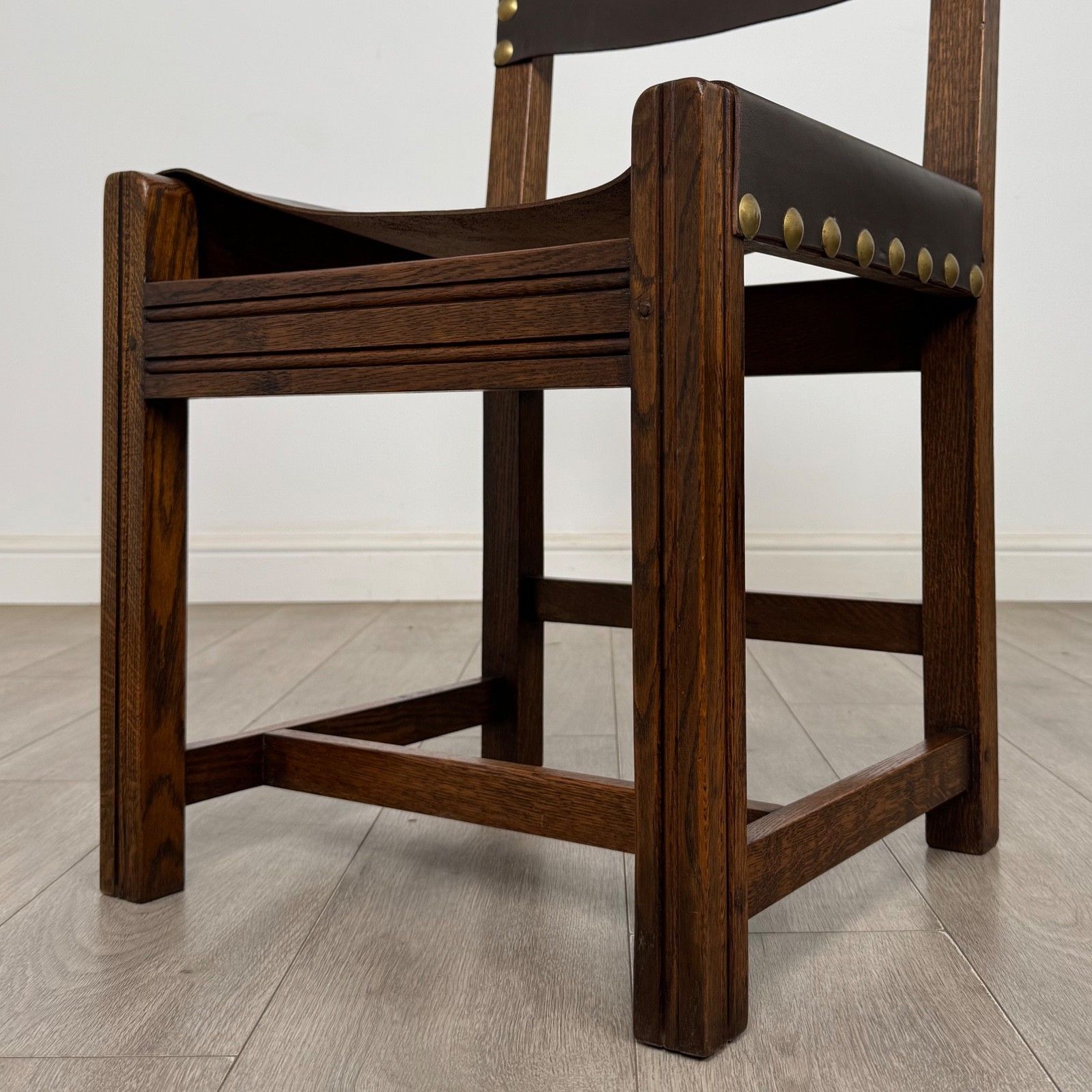 Antique 20th Century Set Of 6 Leather Dining Chairs In Oak ( Af 5859 ) photo 625.0