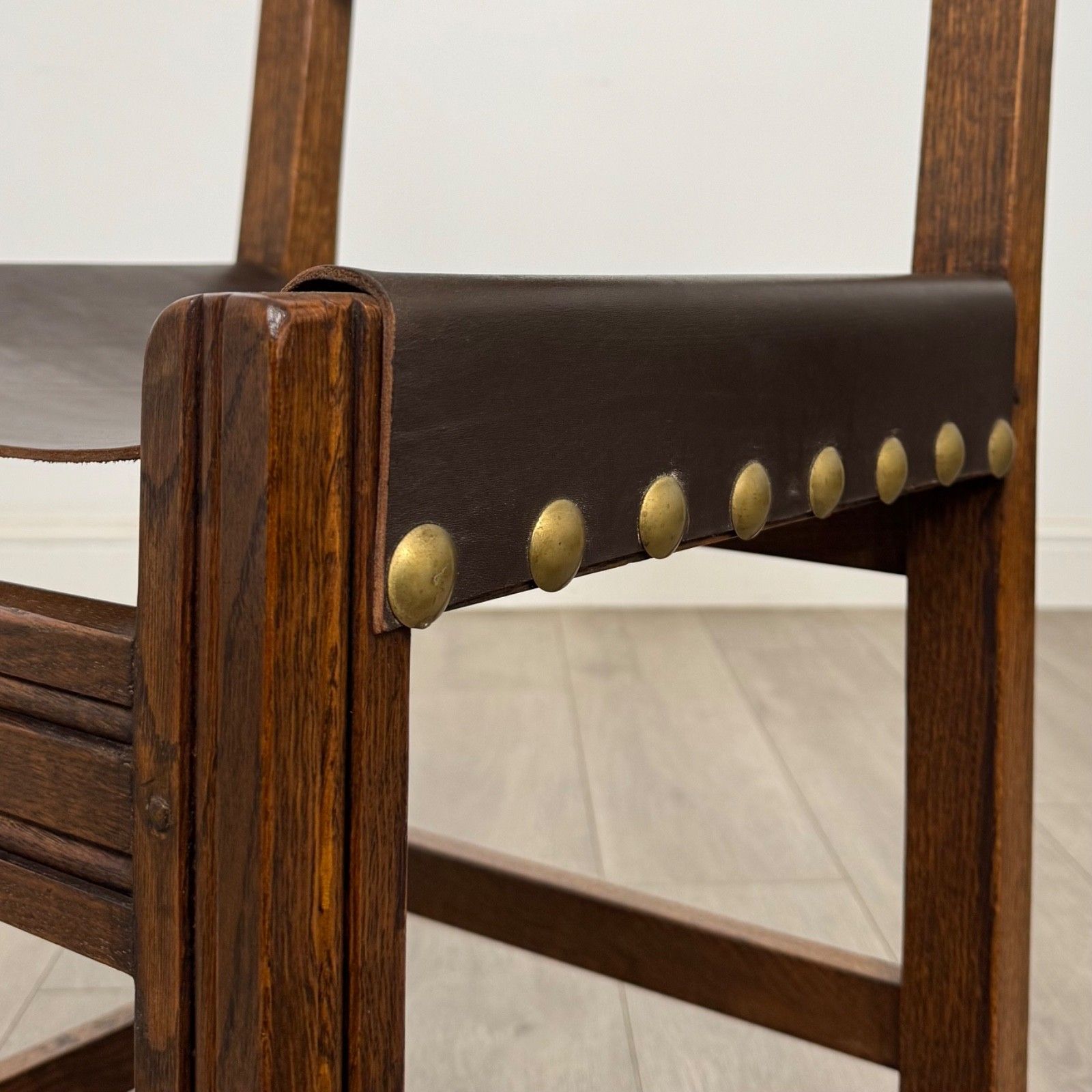 Antique 20th Century Set Of 6 Leather Dining Chairs In Oak ( Af 5859 ) photo vinterior